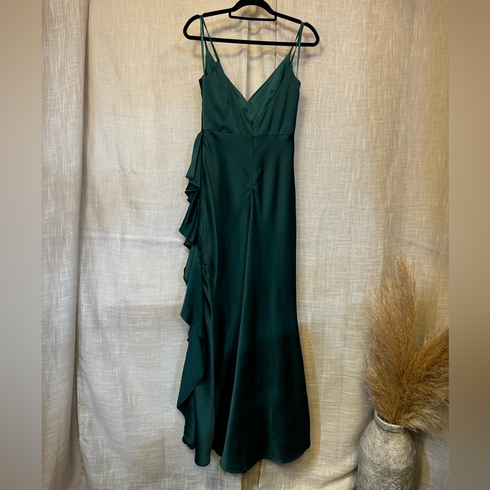 Mac Duggal Satin Ruffled Gown Maxi Dress in Green Size 6 - Picture 4 of 8
